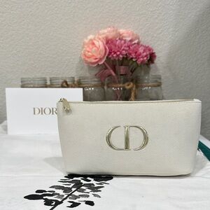 Dior Cream Cosmetic Pouch with Gold Logo